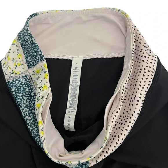 Lululemon Run Inspire Crop Leggings Black Neutral Blush Floral Athletic Pants 4 - Picture 12 of 12